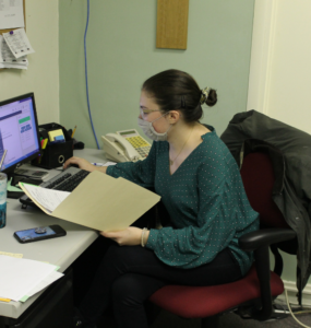 antonia working at her desk