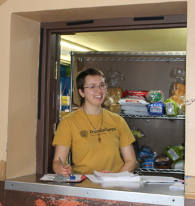 Miranda Myszka at the Food Pantry Window